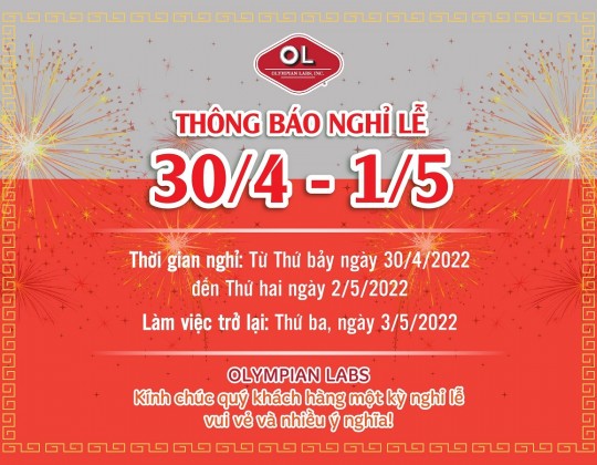 Thông báo lịch nghỉ lễ 30/4 – 01/5/2022 của Olympian Labs