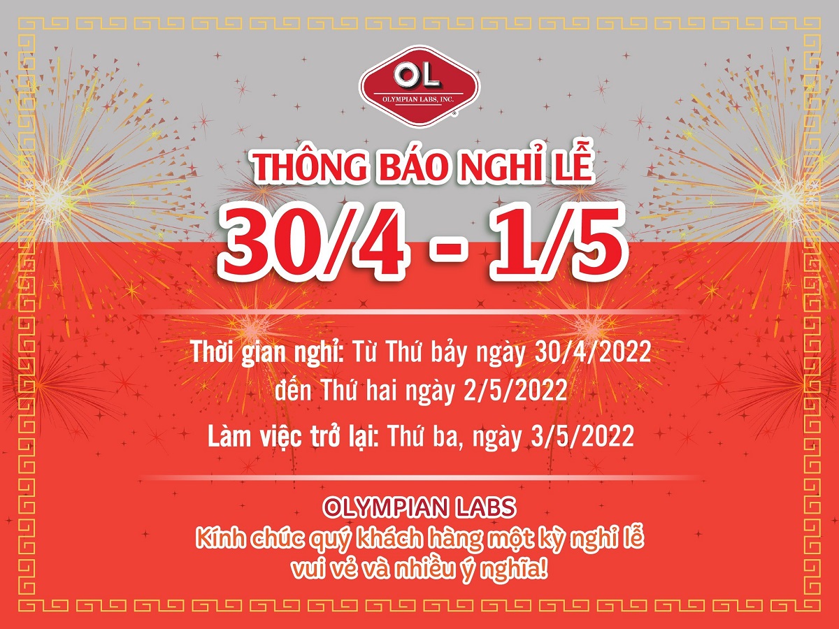  Thông báo lịch nghỉ lễ 30/4 – 01/5/2022 của Olympian Labs